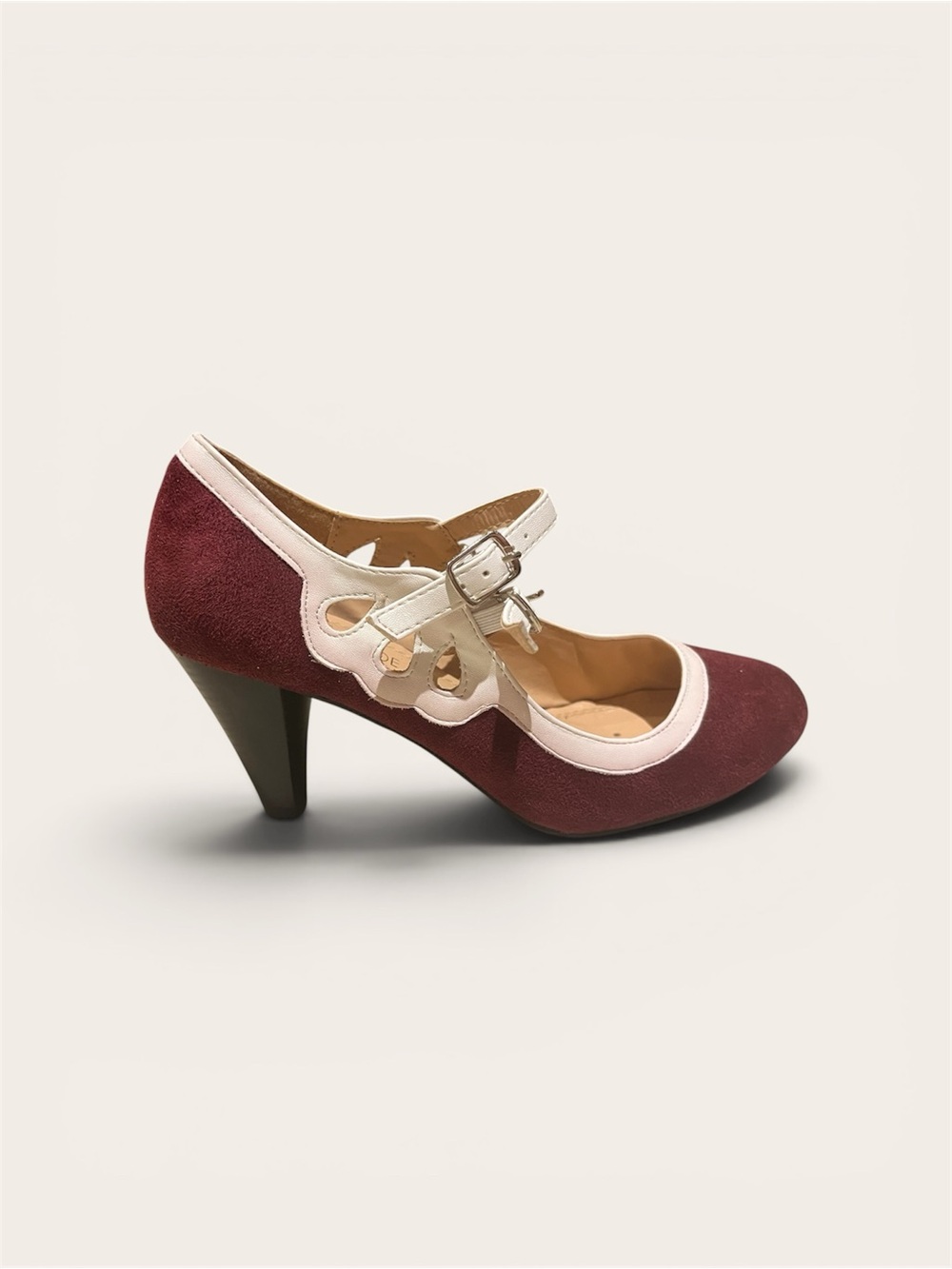 Chase + Chloe Burgundy and Cream Mary Jane Heels - Picture 3 of 7